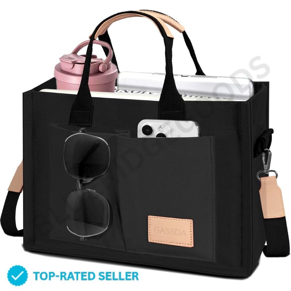 Brand New GASSDA Tote Bag Black Canvas Crossbody